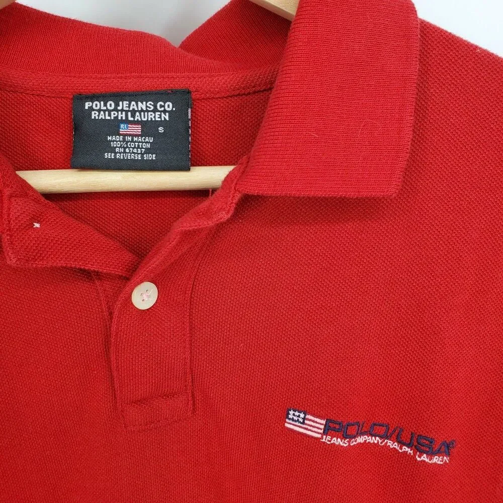 Vintage Polo Jean Co. Ralph Lauren Mens Polo Shirt Short Sleeve Red Size Small
